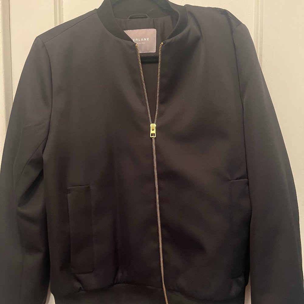 Everlane Black Shiny Bomber Jacket (Size M)